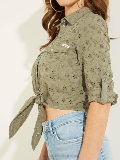GUESS camisa vaquera con ojales mujer 0P8X291 flor verde vestir