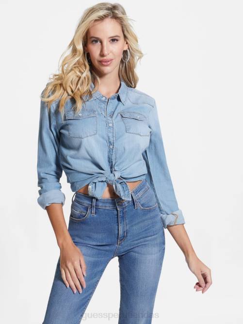 GUESS camisa vaquera eco riley mujer 0P8X193 tono medio azul vestir