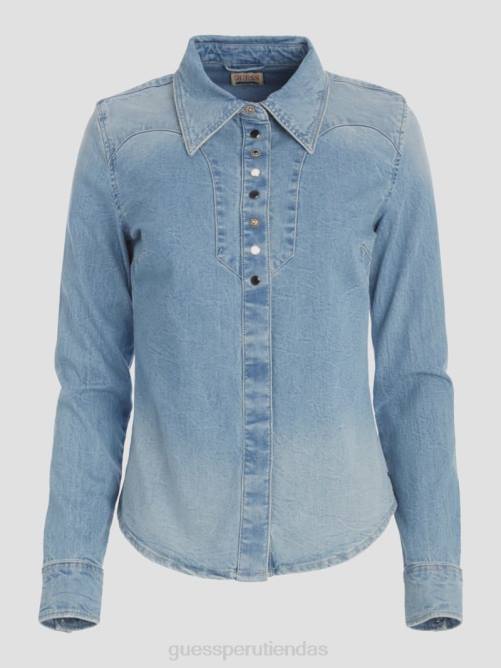 GUESS camisa vaquera eco riley mujer 0P8X193 tono medio azul vestir