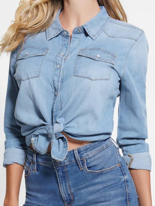 GUESS camisa vaquera eco riley mujer 0P8X193 tono medio azul vestir