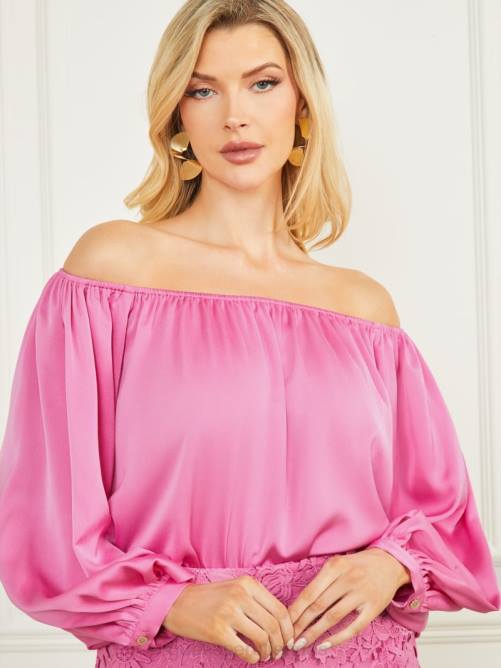 GUESS candice top con hombros descubiertos mujer 0P8X1044 rockero rojo vestir