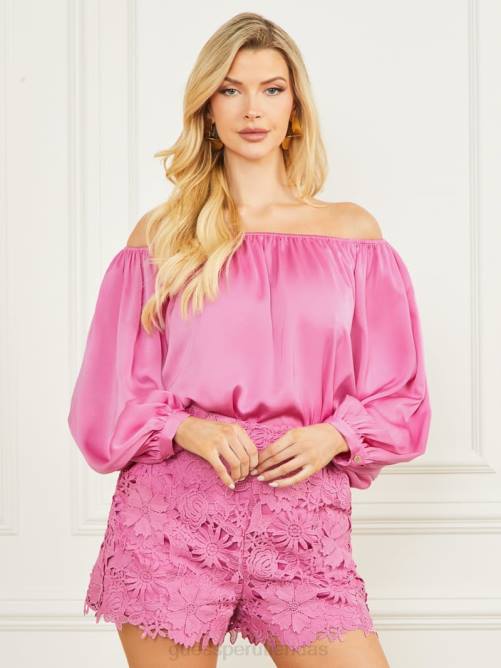 GUESS candice top con hombros descubiertos mujer 0P8X1044 rockero rojo vestir