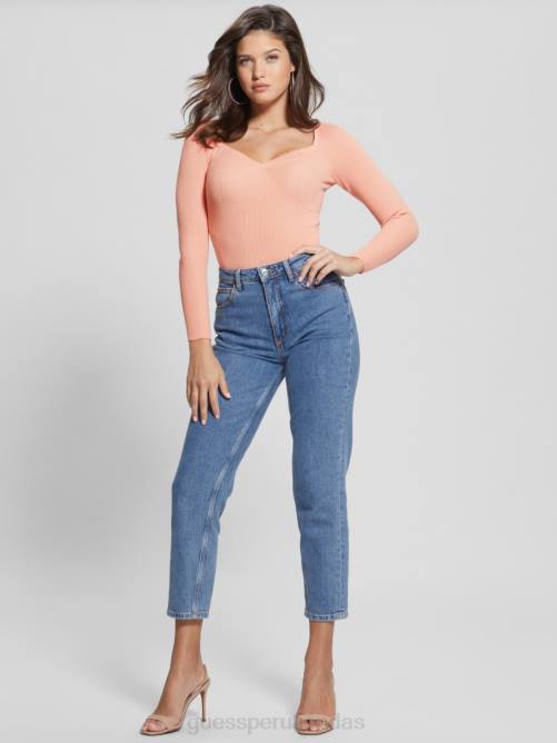 GUESS suéter eco soneto con escote corazón mujer 0P8X1313 rosa en polvo vestir