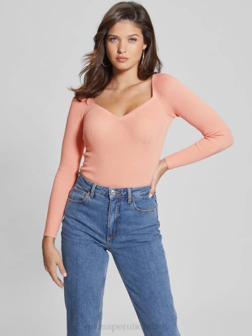 GUESS suéter eco soneto con escote corazón mujer 0P8X1313 rosa en polvo vestir