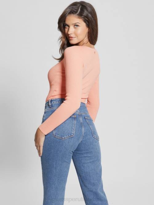 GUESS suéter eco soneto con escote corazón mujer 0P8X1313 rosa en polvo vestir