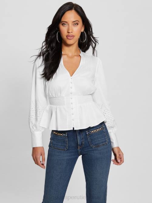 GUESS top bordado con ojales avery mujer 0P8X1042 blanco puro vestir