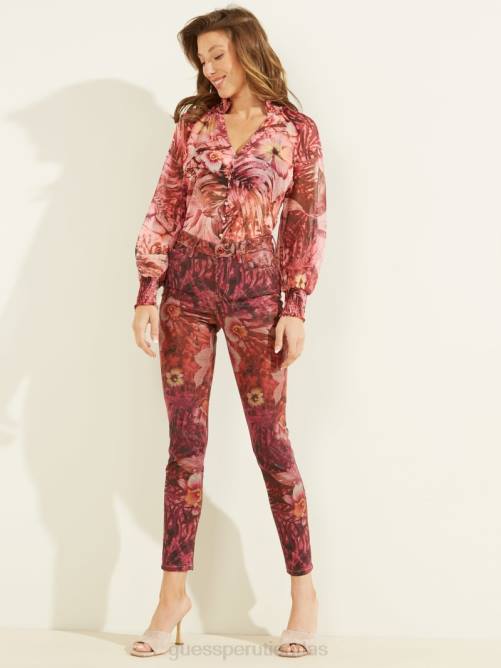 GUESS top charley ecológico mujer 0P8X1639 batik estampado tropical rosa vestir