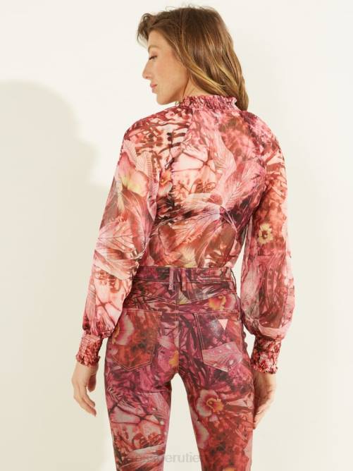 GUESS top charley ecológico mujer 0P8X1639 batik estampado tropical rosa vestir