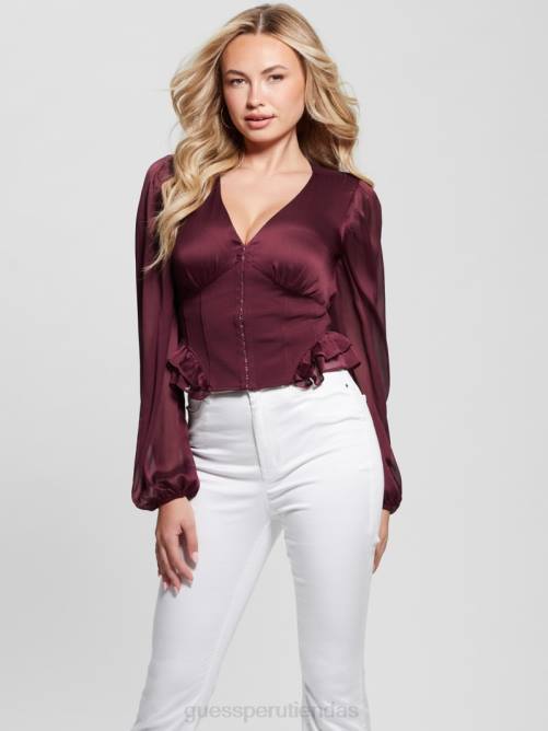 GUESS top con corsé ecológico hamiri mujer 0P8X1279 vino místico vestir