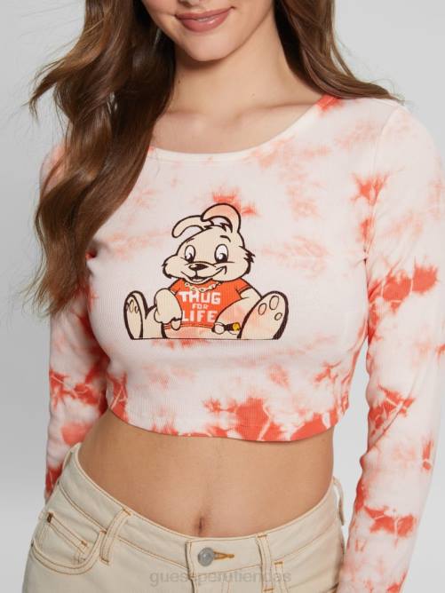 GUESS top con estampado de conejitos y efecto tie-dye mujer 0P8X1040 hola melocotón multi vestir