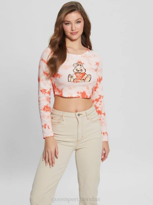 GUESS top con estampado de conejitos y efecto tie-dye mujer 0P8X1040 hola melocotón multi vestir