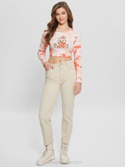 GUESS top con estampado de conejitos y efecto tie-dye mujer 0P8X1040 hola melocotón multi vestir