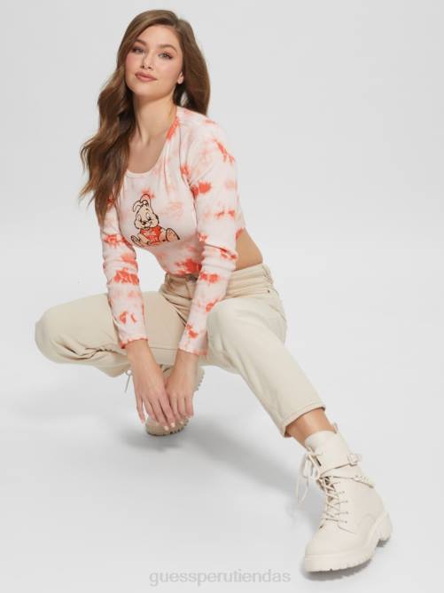 GUESS top con estampado de conejitos y efecto tie-dye mujer 0P8X1040 hola melocotón multi vestir