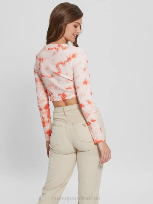 GUESS top con estampado de conejitos y efecto tie-dye mujer 0P8X1040 hola melocotón multi vestir