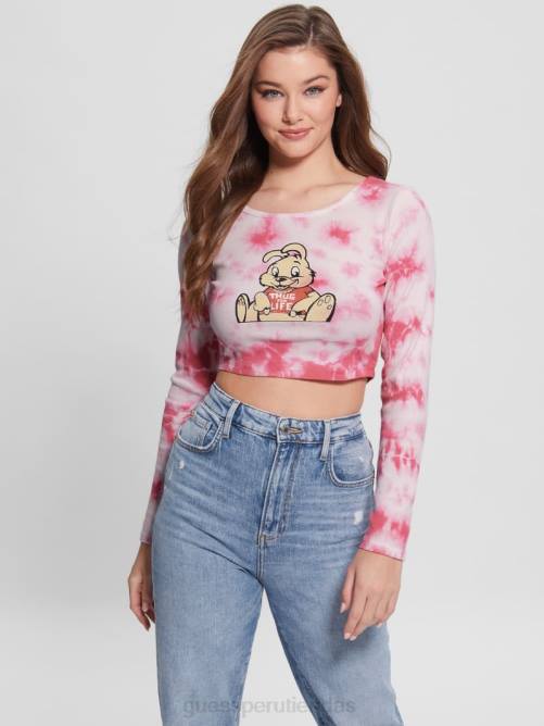 GUESS top con estampado de conejitos y efecto tie-dye mujer 0P8X1278 mañana rosa multi vestir