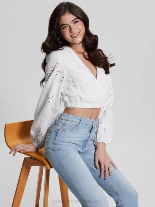 GUESS top con ojales stella mujer 0P8X988 blanco puro vestir