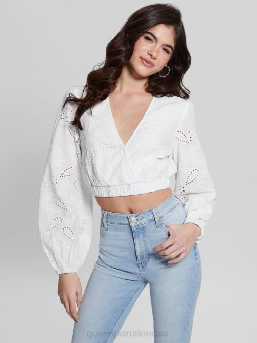 GUESS top con ojales stella mujer 0P8X988 blanco puro vestir