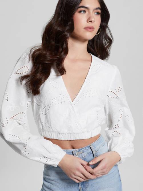 GUESS top con ojales stella mujer 0P8X988 blanco puro vestir