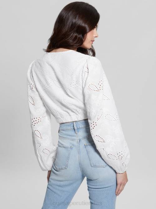 GUESS top con ojales stella mujer 0P8X988 blanco puro vestir