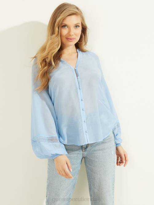 GUESS top de gasa ryan mujer 0P8X1559 refugio azul multi vestir