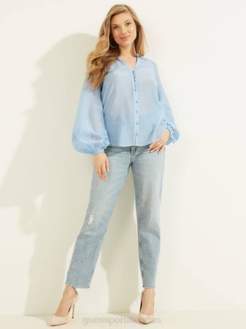 GUESS top de gasa ryan mujer 0P8X1559 refugio azul multi vestir