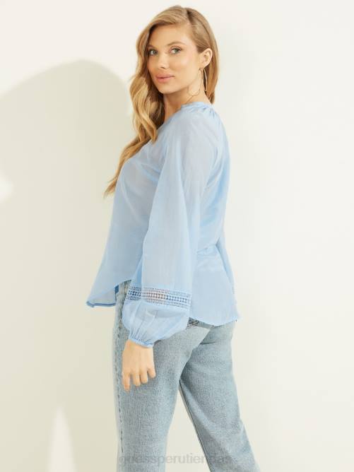 GUESS top de gasa ryan mujer 0P8X1559 refugio azul multi vestir