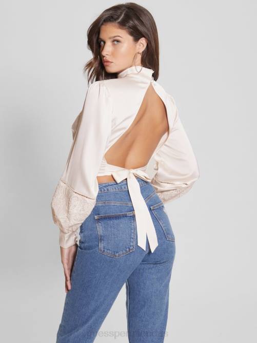 GUESS top eco angela con espalda abierta mujer 0P8X931 blanco crema vestir