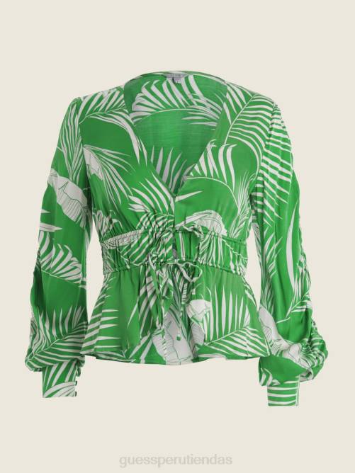 GUESS top eco faye mujer 0P8X1609 estampado de palma baja verde vestir