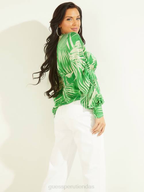 GUESS top eco faye mujer 0P8X1609 estampado de palma baja verde vestir