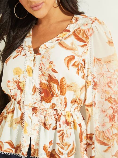 GUESS top eco hera mujer 0P8X1673 estampado floral bosque blanco vestir