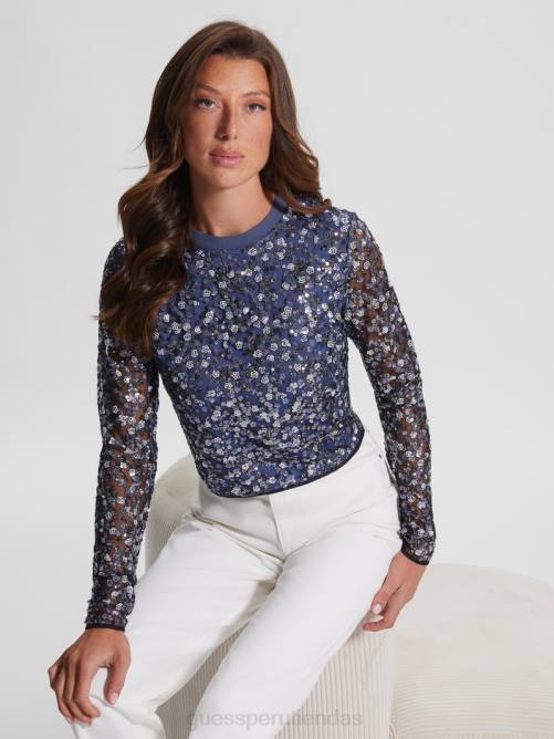 GUESS top elisa con lentejuelas florales mujer 0P8X1530 pequeña flor de lentejuelas vestir