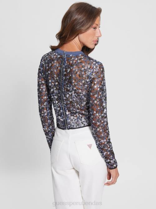GUESS top elisa con lentejuelas florales mujer 0P8X1530 pequeña flor de lentejuelas vestir