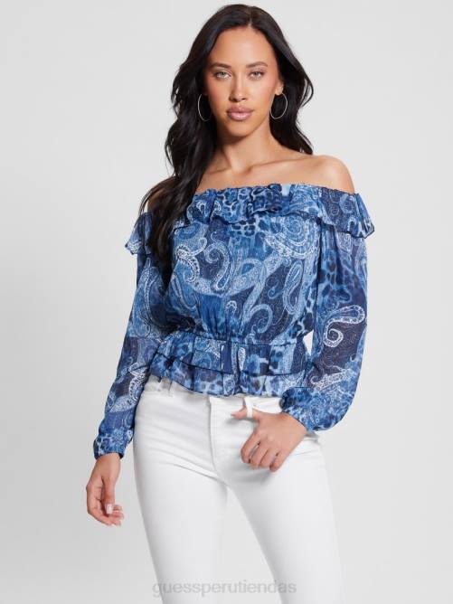 GUESS top lucy ecológico con hombros descubiertos mujer 0P8X1075 Cachemira del mar nórdico vestir