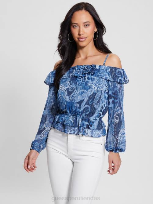 GUESS top lucy ecológico con hombros descubiertos mujer 0P8X1075 Cachemira del mar nórdico vestir