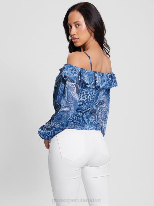 GUESS top lucy ecológico con hombros descubiertos mujer 0P8X1075 Cachemira del mar nórdico vestir