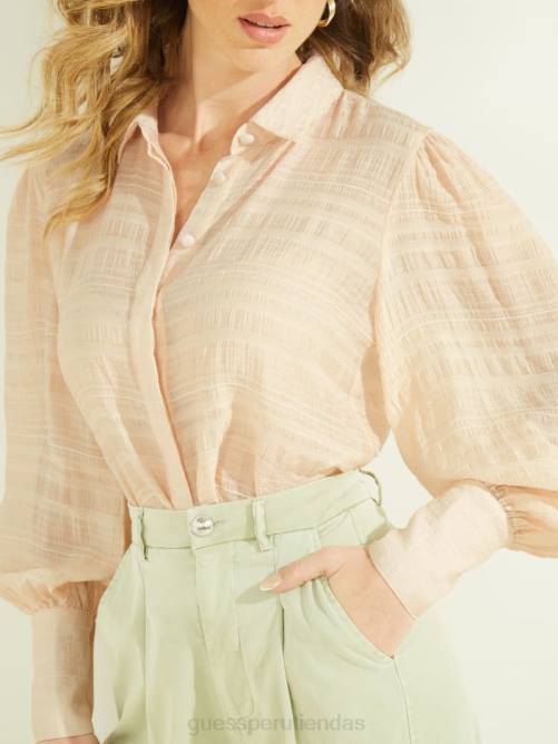 GUESS top rav arrugado mujer 0P8X1645 crema de cacao multi vestir