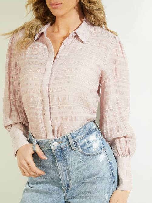 GUESS top rav arrugado mujer 0P8X1660 rosa ladrillo multi vestir