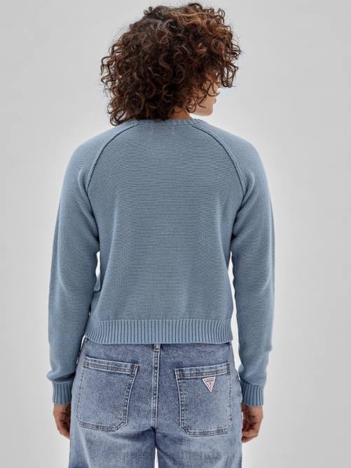 GUESS suéter original con logo ecológico mujer 0P8X1267 algodón azul vestir