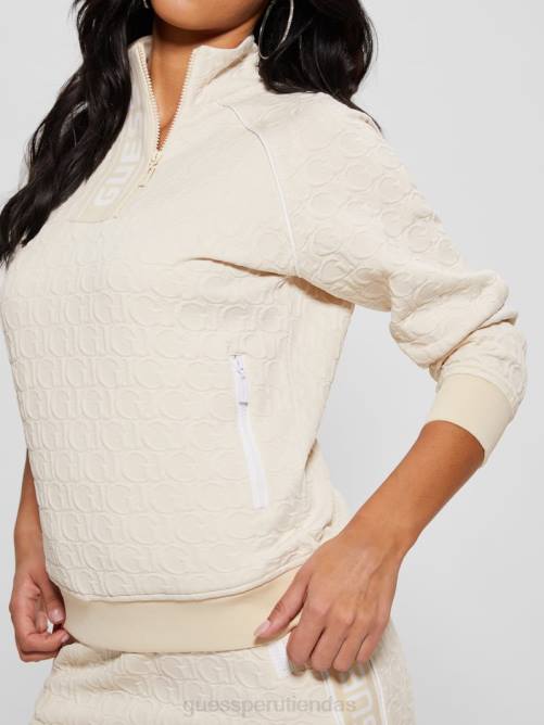 GUESS sudadera darla de jacquard con media cremallera mujer 0P8X2459 jacquard beige vestir