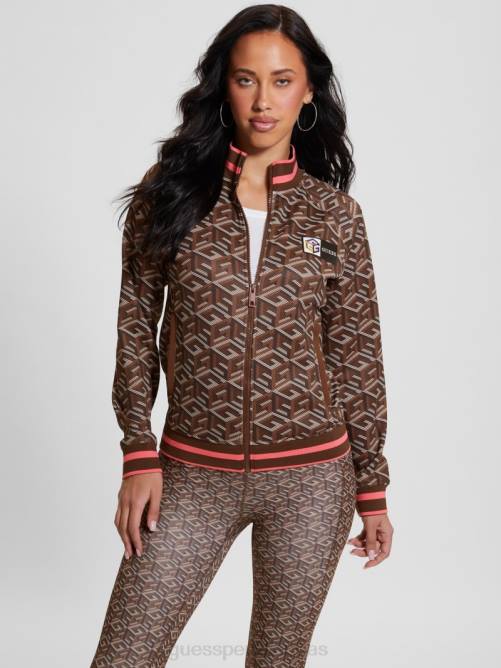 GUESS sudadera eco g-cube active con cremallera mujer 0P8X1738 raya g-cube marrón vestir