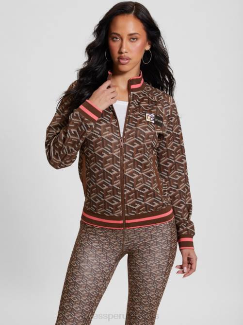 GUESS sudadera eco g-cube active con cremallera mujer 0P8X1738 raya g-cube marrón vestir