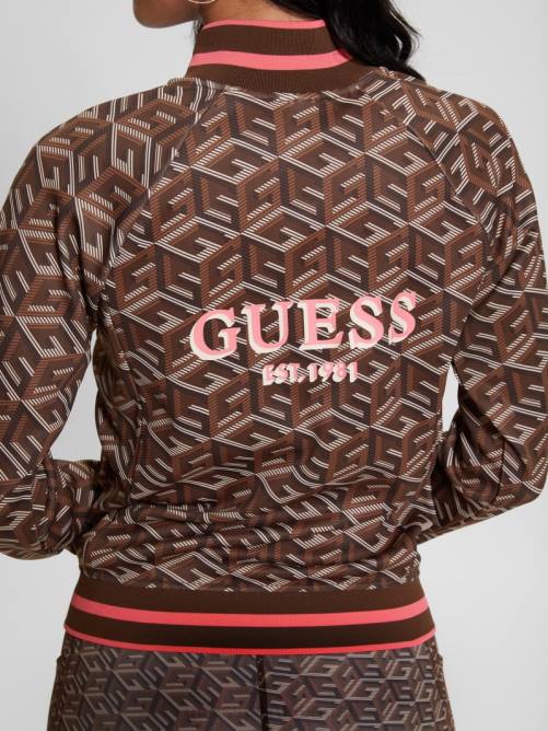 GUESS sudadera eco g-cube active con cremallera mujer 0P8X1738 raya g-cube marrón vestir