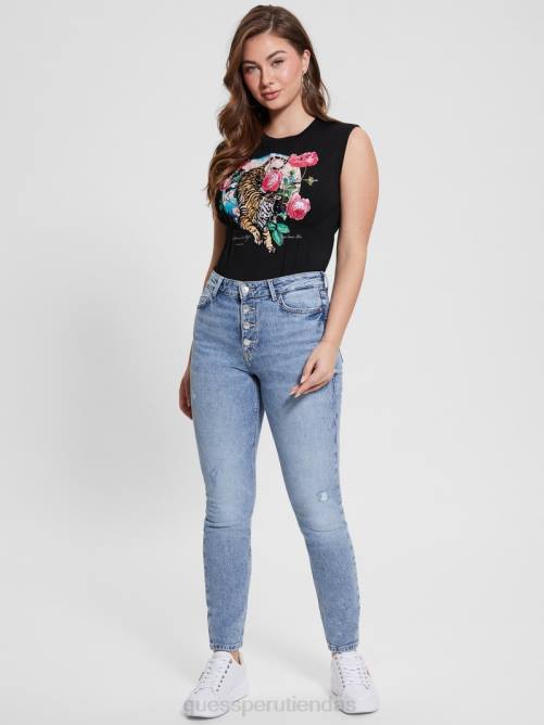 GUESS camiseta con corsé de rosas tigre mujer 0P8X1011 negro vestir