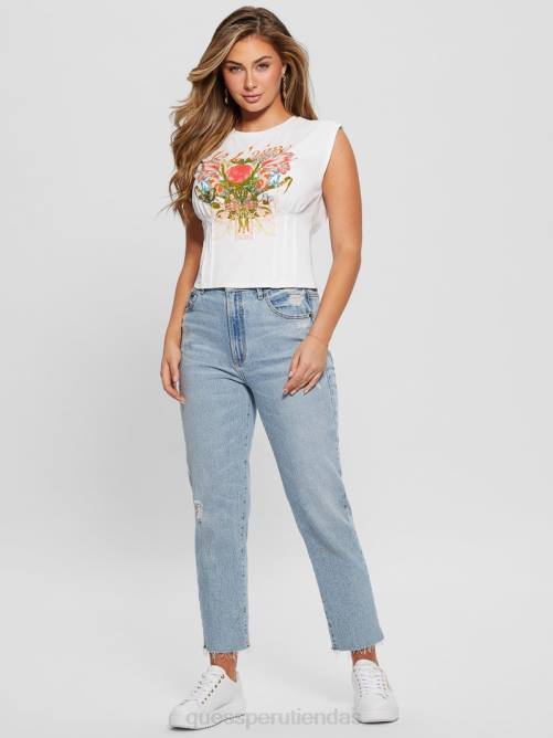 GUESS camiseta con corsé eco je t'aime mujer 0P8X1047 blanco puro vestir
