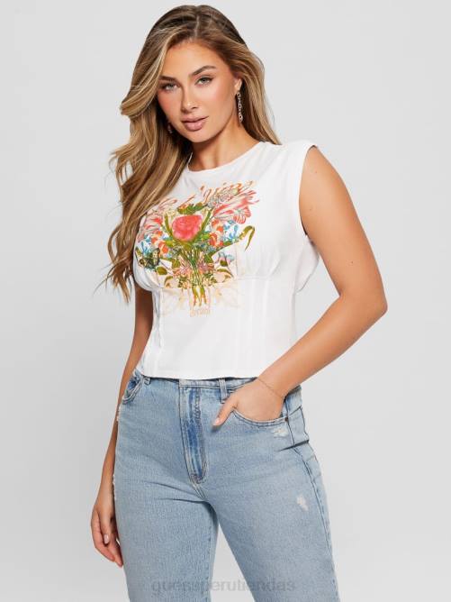 GUESS camiseta con corsé eco je t'aime mujer 0P8X1047 blanco puro vestir