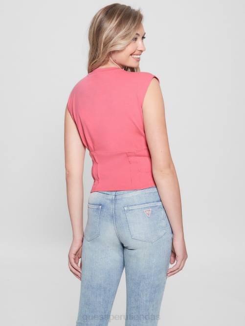 GUESS camiseta con corsé eco mademoiselle mujer 0P8X1296 rosa deriva vestir