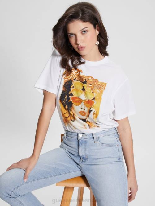 GUESS camiseta con cuello redondo y ojos reales mujer 0P8X1100 blanco puro vestir