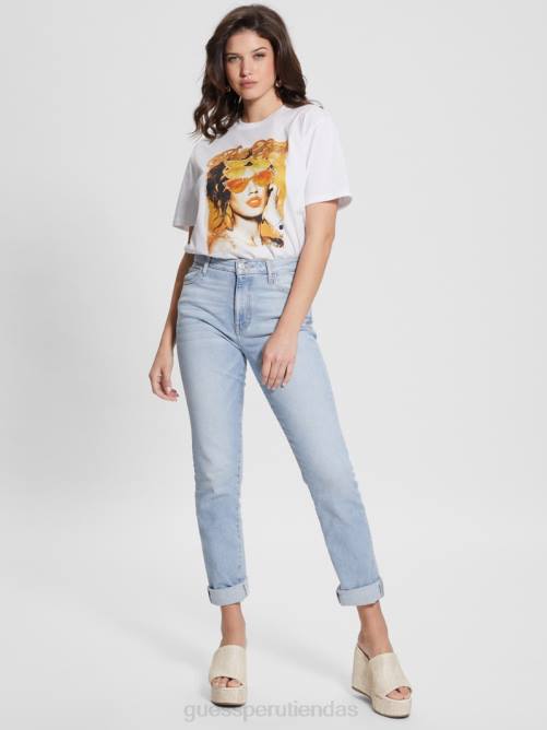 GUESS camiseta con cuello redondo y ojos reales mujer 0P8X1100 blanco puro vestir