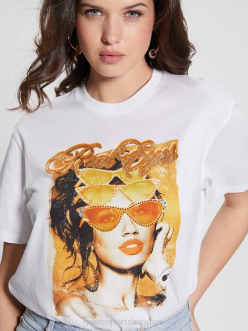 GUESS camiseta con cuello redondo y ojos reales mujer 0P8X1100 blanco puro vestir