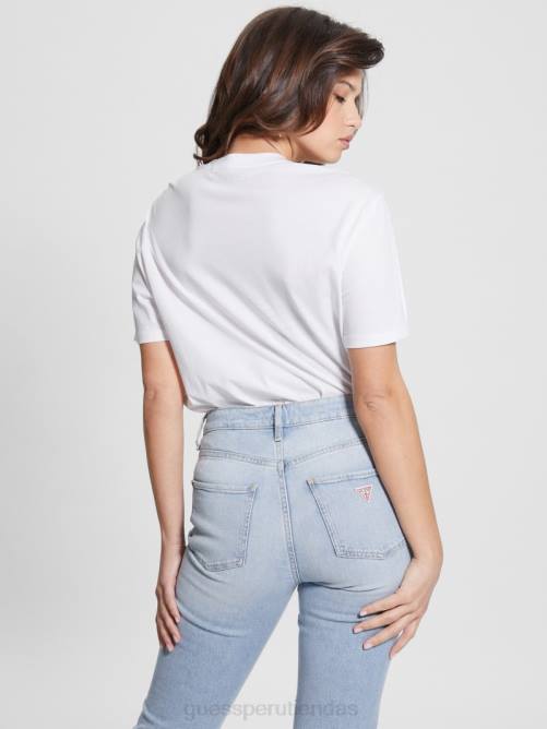 GUESS camiseta con cuello redondo y ojos reales mujer 0P8X1100 blanco puro vestir